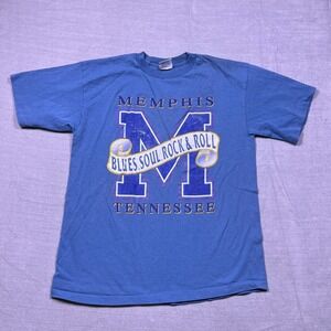Vintage Memphis Blues Soul Rock Roll T Shirt Mens Large Premier Sportswear  Blue